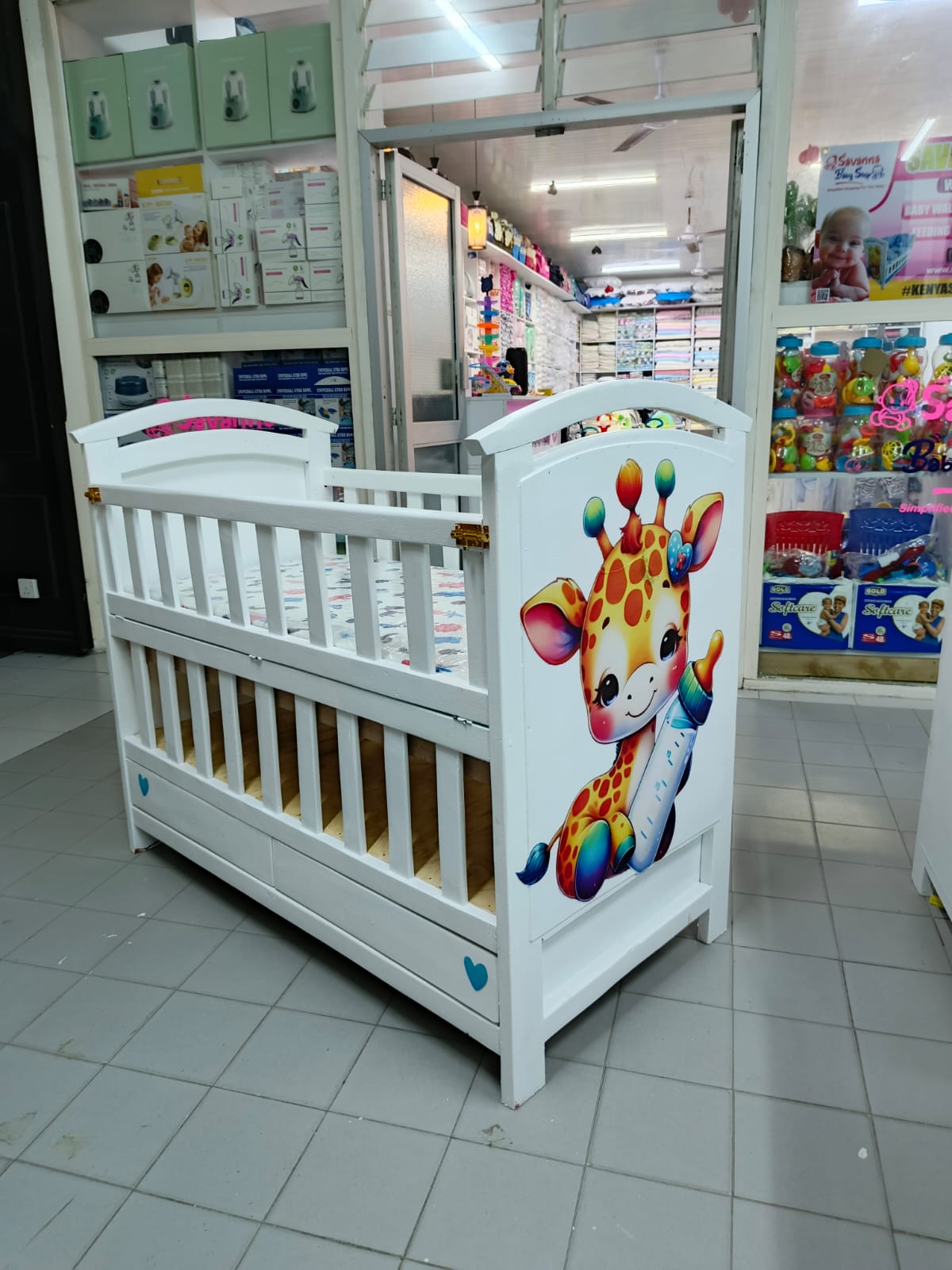 2 x 4 ft Wooden baby cot with mattress