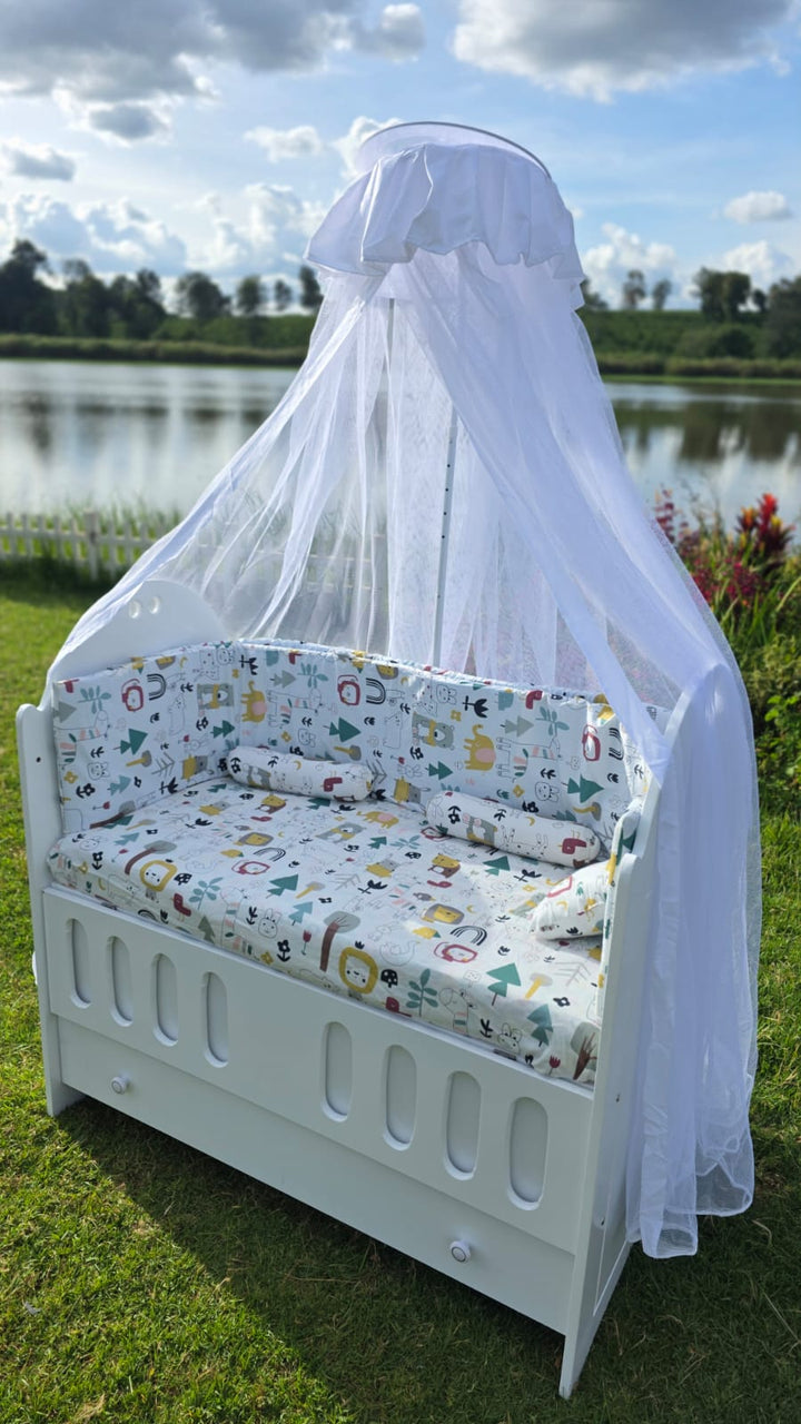 2 x 4 Feet Mdf babycot with mattress and cot bumper