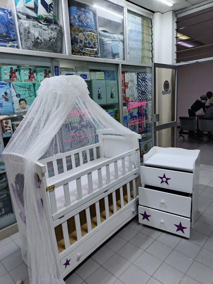 2x 4 Wooden Baby Cot with MDF Chest of Drawers