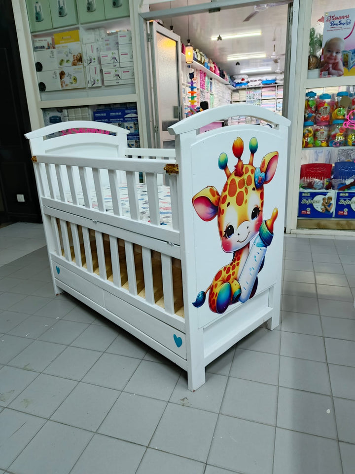 2 x 4 ft Wooden baby cot with mattress