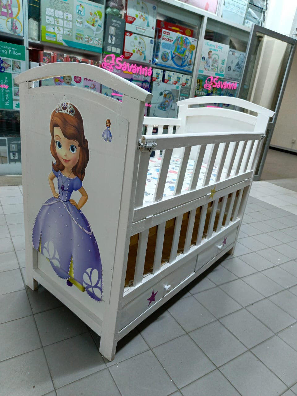 2 x 4 ft Wooden baby cot with mattress