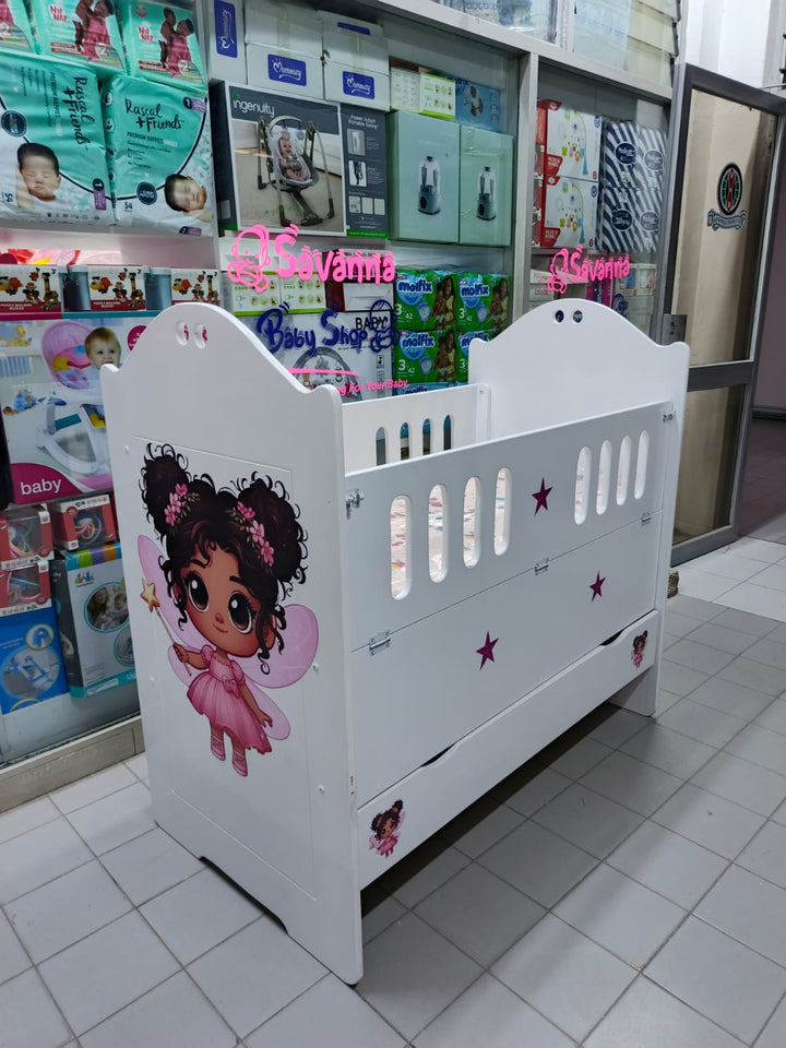 2 x 4 Feet White MDF Baby Cot With Storage Drawer