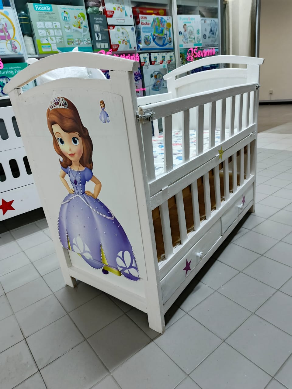 2 x 4 ft Wooden baby cot with mattress